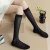 Meias Cano Alto Femininas, Verão Finas Estilo Ballet Emagrecedoras de Malha Respirável Longas, Casuais Preto e Branco