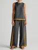 Conjunto de Pantalones Anchos sin Mangas con Bloques de Color Estilo Europeo y Americano Nuevo para Mujer 2026, Conjunto Casual de Dos Piezas de Verano, Estilo Transfronterizo de Moda