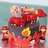 Decoração de bolo para assar pequeno bombeiro caminhão de bombeiros decoração cachorro cartão de chama mesa de sobremesa infantil vestir