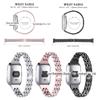 Adequado para fitbit versa lite relógio inteligente com cinco contas duas fileiras de aço inoxidável pulseira de corrente de diamante