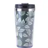 Taza de Café de Doble Capa Aobona con Patrón Geométrico, Plástico Exterior y Acero Interior, Taza Aislante Anti-Quemaduras con Diseño Creativo Impreso