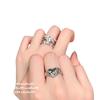 Anel Empilhado Vintage Italiano com Gema Olho de Cavalo Banhado a Ouro 18K Anel de Zircônia Amor Escovado