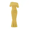 Vestido de una sola manga estilo Puro Deseo con cola de pez para mujer Moda 2026 Chica Popular Sexy Ajustado Largo con Diseño ceñido a la cintura y que abraza las caderas