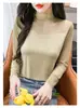 Blusa Interna Estilosa Ning Xinyi Outono e Inverno com Gola Meia-Alta, Renda e Tela nas Mangas Longas, Corte Slim para Mulheres