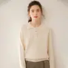 Suéter de cachemira con cuello polo para mujer, engrosado para invierno, con hombros raglán, corte holgado casual, jersey de punto, capa base, prenda exterior