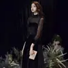 Vestido de Noche Negro Estilo Nuevo 2026 con Cuello Alto, Elegante y Sofisticado para Banquetes, Ceremonias de Mayoría de Edad y Recitales de Piano