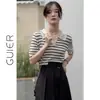 Tejido de punto a rayas con solapa para mujer Verano 2024 Nuevo Cuello Polo Holgado Camiseta de manga corta Top fino