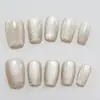 Branco Porcelana Outono Dourado Olho de Gato Textura de Alto Padrão Elegante Estilo Menina Estilo Senhora Madura Iluminador Arte de Unhas Estilo Curto 30-t Unhas Postiças