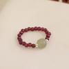 Anillo hecho a mano con cuentas de turmalina y granate natural, cuentas de plata pura 925, anillo elástico de jade hetiano, anillo fino que combina con todo.