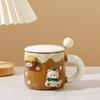 Caneca Cerâmica Criativa DIY Urso Magnético com Tampa e Colher Grande Capacidade Desenho Animado para Escritório Casa