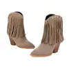 Tamanhos 34-43 Botas Femininas para Outono e Inverno Antiderrapantes com Solado Macio, Meia-Panturrilha, Botas de Bico Fino com Franjas para Venda Transfronteiriça com Solado de Borracha, Tamanho Grande