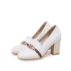 Sapatos de metal da moda com corrente, bico redondo, boca rasa, camada única, salto alto grosso, tamanhos 31-50, sapatos de comércio exterior