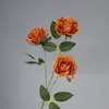Ramo de Rosas Simuladas de Tres Cabezas Capuchino Flor de Seda Flor Artificial Decoración Flor Artificial Individual Arreglo Floral para el Hogar