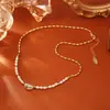 Colar de Pérolas Naturais de Água Doce, Pedra Olho de Tigre, Madrepérola, Luxo Leve, Moderno, High-End, Estilo Fada Romântico Corrente de Suéter com Contas
