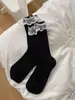 Meias de Verão Estilo Ballet Retrô Francês em Renda Pura e Malha com Fio de Renda para Meninas, Meias Finas de Cano Médio