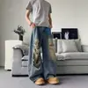 Jeans rotos de estilo americano desgastado para hombre, pantalones de pierna ancha con diseño de moda de otoño, estilo de calle, pantalones geniales y elegantes de longitud hasta el suelo
