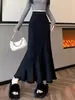 Saia Tricô com Franjas Design para Mulheres Outono e Inverno 2025 Nova Cintura Alta Efeito Emagrecedor Efeito Emagrecedor Saia Sereia Drapê que Molda o Quadril
