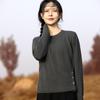 Jersey de cuello redondo 100% lana pura para mujer, cárdigan de punto de lana de doble pieza falsa con tapeta oblicua, suéter de cachemira para exterior