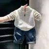 Cárdigan de punto con cremallera y cuello medio para niños unisex, abrigo suéter a rayas Otoño Invierno, top cálido elegante para bebé