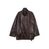 Chaqueta de Cuero Texturizado Wanwei para Mujer, Novedad Otoño 2025, Silueta Resistente, Cuello Alto, Chaqueta de Cuero Biker P2097