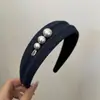 Elegante Diadema Ancha de Mezclilla Perla Gris para Mujer Retro Francesa de Gama Alta Azul Pinza para el Cabello