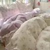Conjunto de Capa de Colcha de Gaze Dupla Nuvem, Renda Classe A, Estilo Creme, Quatro Peças, Conjunto de Três Peças para Cama de Dormitório Estudantil, Algodão Puro~