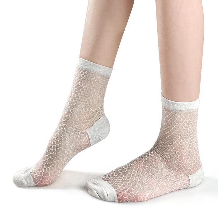 玻璃丝网格短袜-灰色