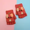 Guantes para niños otoño e invierno cálidos de medio dedo con tapa de dibujos animados lindos de punto con dedos descubiertos para bebé con forro polar engrosado para niños y niñas