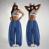Pantalones de chándal anchos de estilo retro americano para mujer, con doble raya blanca, cordón, cintura elástica, casual, largos, para street dance hip-hop
