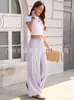2026 Nueva Moda Transfronteriza Europea y Americana para Mujer Pantalones Casuales Versátiles de Raya con Contraste y Cordón Pierna Ancha Pantalones Casuales para Mujer