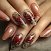 Manicura de Ballet de Longitud Media Manicura de San Valentín Color Nude Patrón de Rosa Roja Parche de Uñas Postizas Estilo de Año Nuevo Primavera y Verano