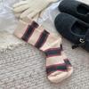 Calcetines Maillard para mujer de primavera, otoño e invierno, calcetines de longitud media a rayas, calcetines de algodón afelpado con zapatos Birkenstock, calcetines marrones