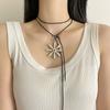 Moda Coreana Aço Titânio Pente Pequeno Colar Cordão Preto Feminino Elegante de Alta Qualidade Corrente para Moletom Retrô Corrente Longa para Suéter