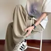 Pantalones de seda helada para hombre, marca casual de moda, tacto frío, secado rápido, corte holgado, pantalones de pierna ancha texturizados de verano, pantalones rectos finos