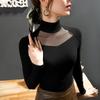 Fu Sheng Ji Top de Cuello Medio Alto con Costuras Caladas Otoño e Invierno Nuevo Camiseta Base Interior Elegante de Manga Larga