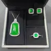 Conjunto de Chalcedônia de Gelo de Alta Qualidade Incrustado, Anel de Ágata Natural de Alta Qualidade, Pingente Liso, Brincos, Presente para o Festival Qixi