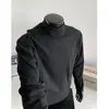 Outono e Primavera Fleece Dupla Face Tamanho Grande Estilo Americano Patchwork Desconstruído Camada Base Gola Alta Tendência Moletom Ombro Acolchoado Manga Longa Masculino