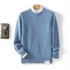 Suéter de lana 100% para hombre, suéter de cuello redondo a juego con colores, suéter básico holgado y grueso de lana, otoño e invierno, nuevo