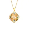 Collar con Colgante Ruyi Forma de Flor de Jade Blanco y Diamante Azul, Filigrana Hueca Estilo Nacional, Chapado en Oro, Estilo Chino Retro, Regalo para Novia