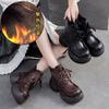 Jiezu 2025 Invierno Nuevo Primera Capa Piel Vacuna Retro Casual Moda Versátil Botines Cortos Forrados de Vellón Cómodos Zapatos Elegantes de Mujer
