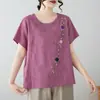 Camiseta Redonda com Bordado Floral Pesado e Manga Curta para Mulheres, Caimento Solto, Nova Peça Pulôver Feminina Verão 2026