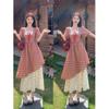 Talla Grande Gordo Mm2025 Verano Nuevo Estilo Pastoral Vestido Patchwork Mujer Adelgazante Falso Dos Piezas Look Adelgazante Falda Larga