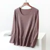 Nuevos estilos de otoño e invierno: Tops básicos de cuello redondo, manga larga, talla grande para mujer, con colores lisos, corte ajustado y grosor añadido para abrigar