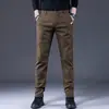 Calças casuais masculinas de outono e inverno, calças retas elásticas de corte slim, calças compridas de negócios para homens