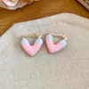 Pendientes de Corazón Color Melocotón con Tachuelas de Diamante Rosa y Aguja Plateada, Estilo Dulce y Único para Niñas, Pendientes de Lujo Ligero y de Alta Gama para Mujeres
