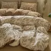 Conjunto de Roupa de Cama de Algodão Escovado de Alta Qualidade para Quarto Principal, Conjunto de Quatro Peças, Lençol e Capa de Edredom Espessos e Amigáveis à Pele para Outono e Inverno, Roupa de Cama Simples de Algodão Puro