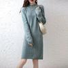 Vestido de Punto Nuevo Estilo Otoño e Invierno 2026, Cuello Semi Alto, Longitud Media, Vestido Grueso de Lana, Vestido Base Suelto y Versátil para Mujer