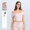 Top de Yoga Shuxi con Mangas de Capullo de Flor, Cuello de una Línea, Manga Corta con Almohadilla en el Pecho, Secado Rápido para Correr, Sujetador Deportivo con Copa Integrada, Ropa de Fitness