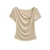 Atacado de Roupas Femininas Transfronteiriço: T-shirt Sexy Decote Ombro a Ombro Manga Curta com Barra Irregular, Modelagem Justa, Top Hot Girl que Marca a Cintura