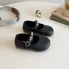 Zapatos de Cuero para Niñas Textura Tejida Mary Janes Estilo Primavera y Otoño Suela Suave Zapatos de Princesa Zapatos Individuales para Niños Zapatos de Cuero Dulces Pequeños Negros